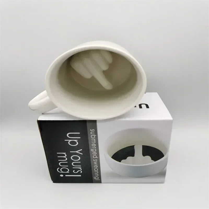 Creative Design White Middle Finger Mug Novelty Style Mixing Coffee Milk Cup Funny Ceramic Mug 300Ml Enough Capacity Water Cup