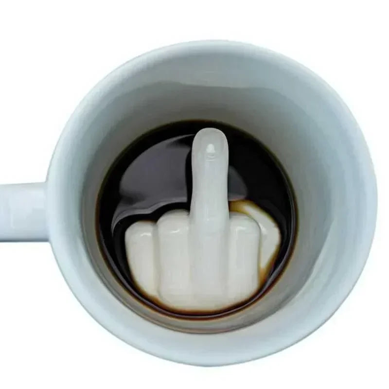 Creative Design White Middle Finger Mug Novelty Style Mixing Coffee Milk Cup Funny Ceramic Mug 300Ml Enough Capacity Water Cup