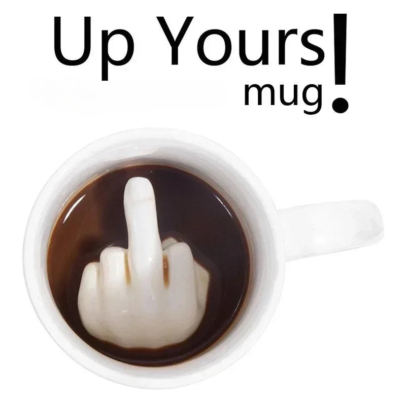 Creative Design White Middle Finger Mug Novelty Style Mixing Coffee Milk Cup Funny Ceramic Mug 300Ml Enough Capacity Water Cup