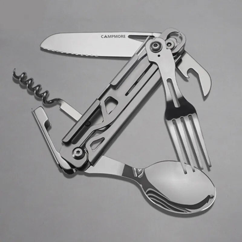 Outdoor Tableware Multi-Function Portable Knife Fork Spoon Bottle Opener Foldable Cutlery Camping Equipment