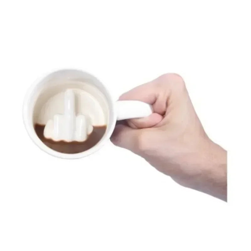 Creative Design White Middle Finger Mug Novelty Style Mixing Coffee Milk Cup Funny Ceramic Mug 300Ml Enough Capacity Water Cup