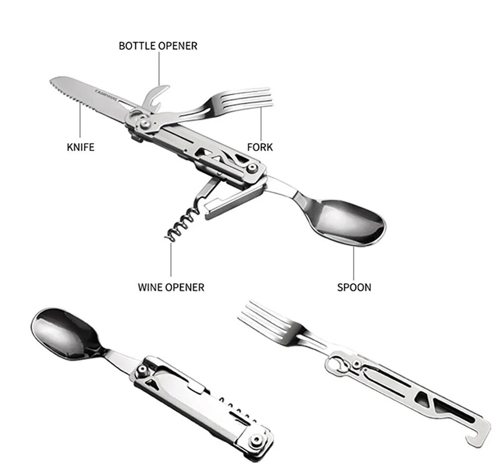 Outdoor Tableware Multi-Function Portable Knife Fork Spoon Bottle Opener Foldable Cutlery Camping Equipment